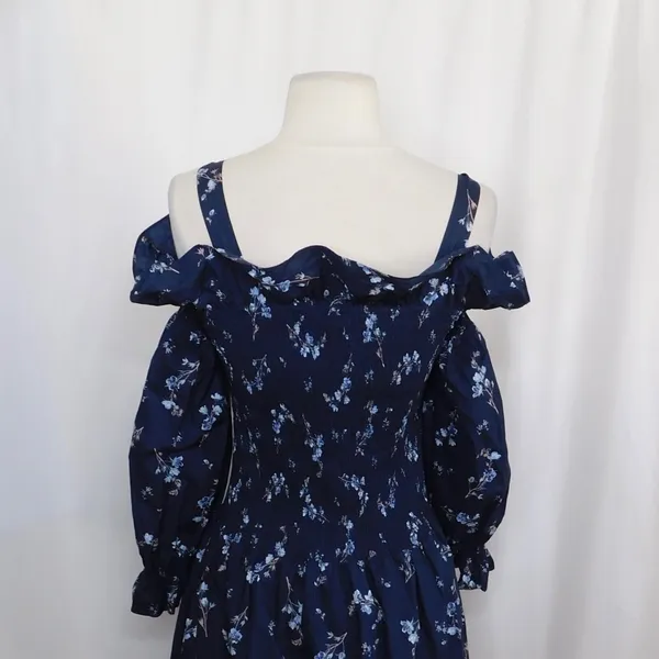 Revolve‎ REBECCA TAYLOR Francine Off Shoulder Dress Floral Smocked Navy Blue 0 - Image 9