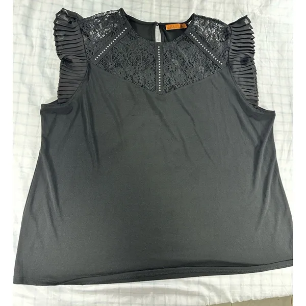 Belldini Black Lace & Rhinestone Flutter Sleeve Top - Size 2X - Image 3