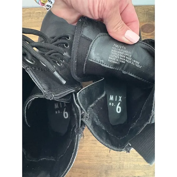 UNIONBAY Unisex Black Combat Boots Lace Up with Side Zipper‎ size 7 women’s - Image 6