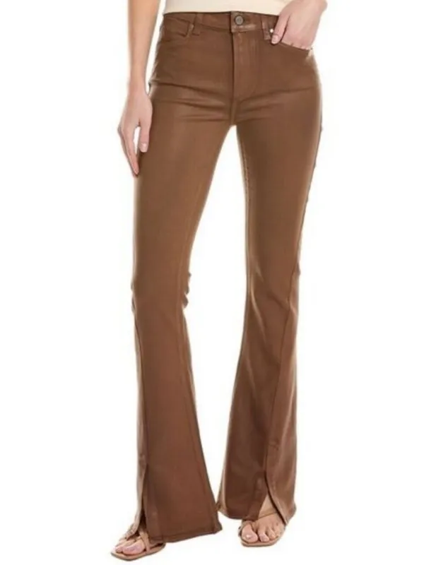 PAIGE High Rise Lou Lou Jolene Jeans With Slit In Coated Cognac - Image 2