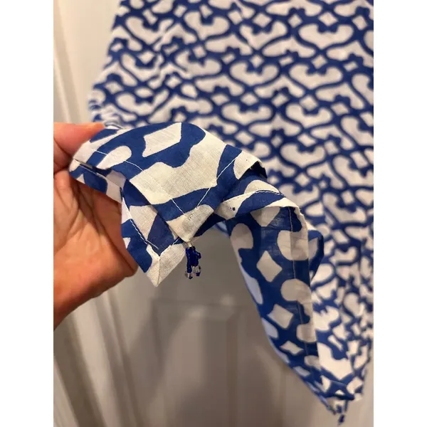 Roberta Roller‎ Rabbit Blue White Geometric Print Big Cata Kurta Tunic Top Large - Image 4