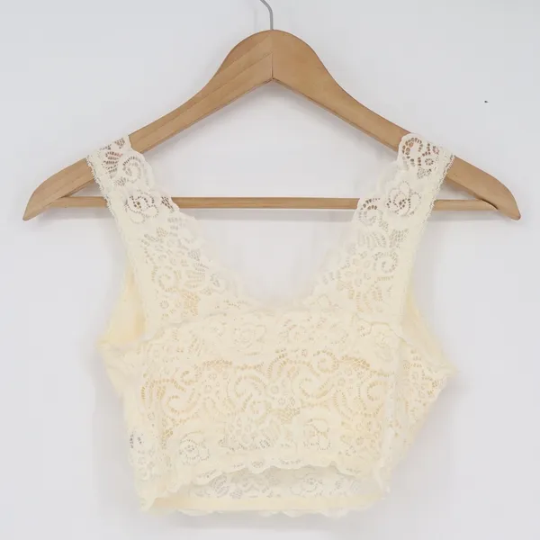 Altar'd State Intimates Cream Floral Lace Bralette V-Neck Crop Top S/M - Image 5