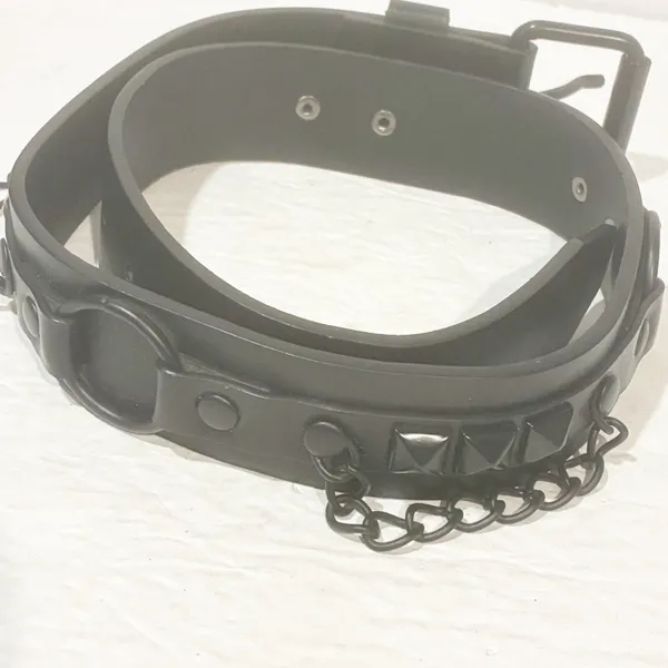 Black Goth Emo Punk Bonded Leather Studded Link Ring Belt Size‎ Small - Image 2