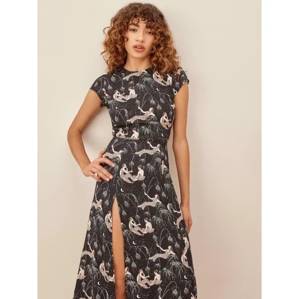 Reformation‎ Dress Gavin Midi Slit Open Back Champagne 0 EUC - Image 8