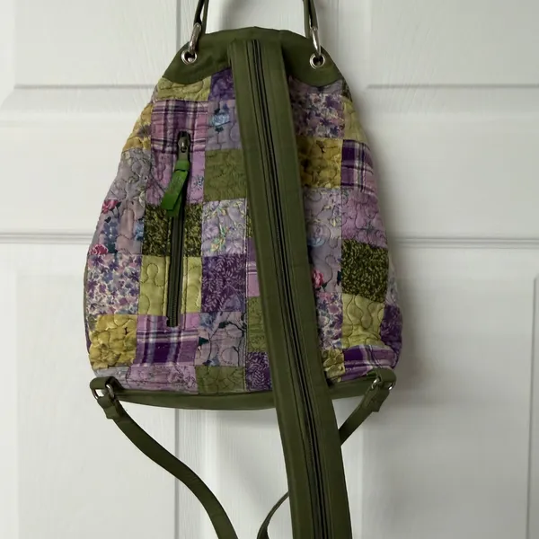 Donna Sharp Quilted Patchwork Sling Backpack Green Purple Floral Convertible Bag - Image 5