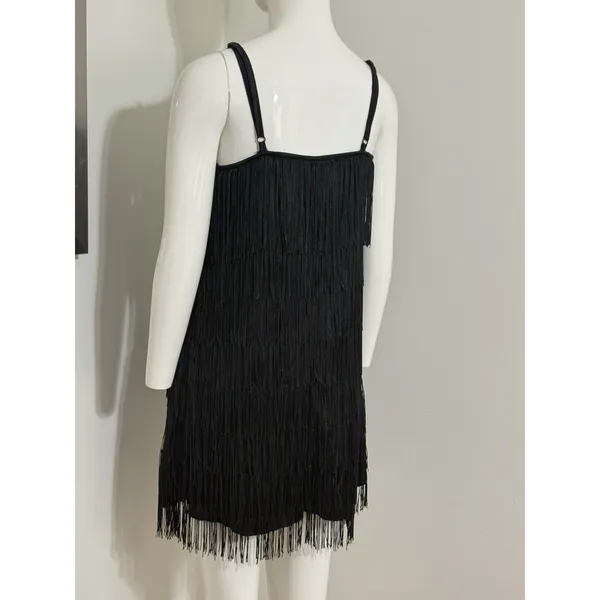 Dreamgirl Black Flapper Fringe Mini Dress Party Dance Women’s Size L - Image 6