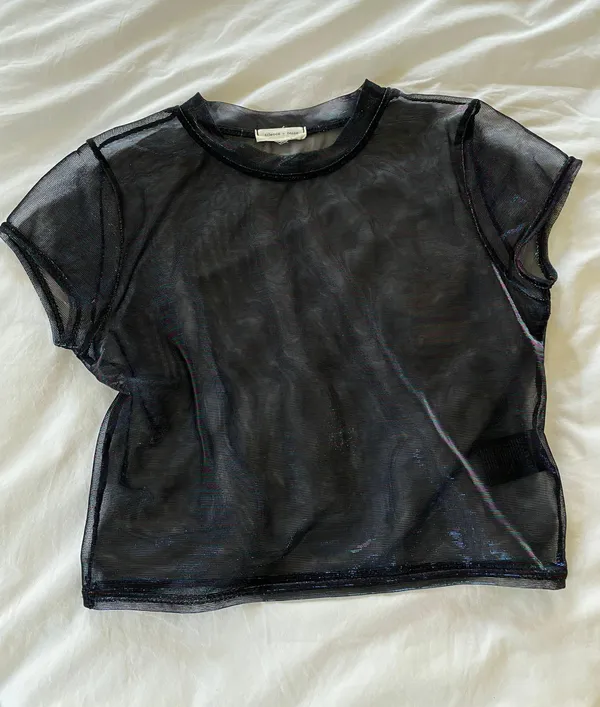 Urban Outfitters Cropped Iridescent Black Baby Tee - Image 4
