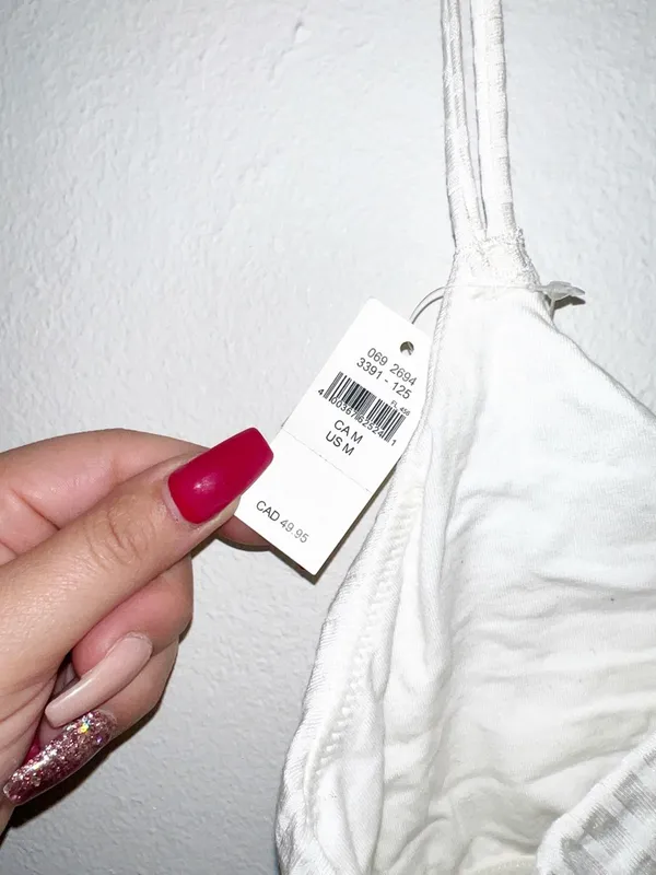 Aerie women’s White Lace-Back floral Cropped built in bra double strap Cami - Image 6