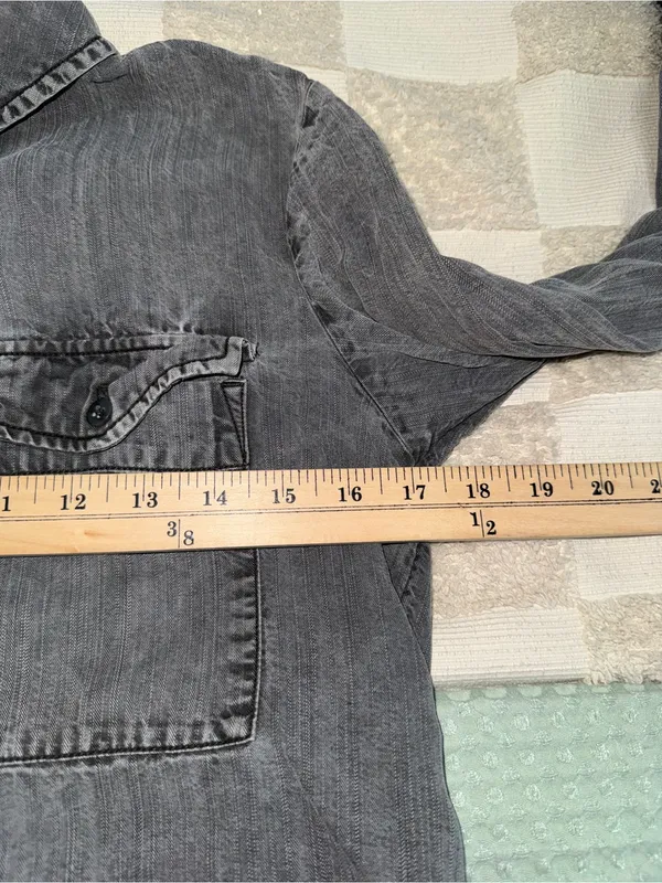 Pilcro Anthropologie Washed Black Denim Button-Up Shirt XXS‎ - Image 2