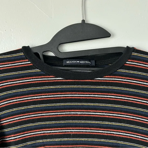 Brandy Melville Striped Cropped Long Sleeve Cotton Tee OS Indie Grunge - Image 5