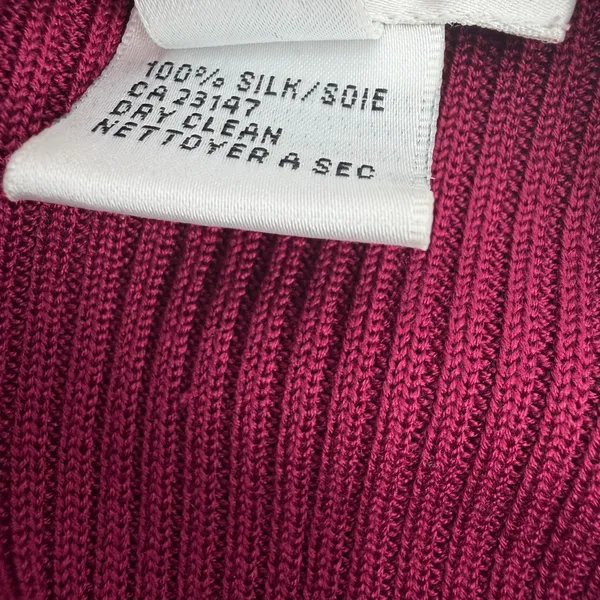 Talbots Silk Cardigan Sweater Womens M Cranberry Burgundy Ribbed Button Front LS - Image 5