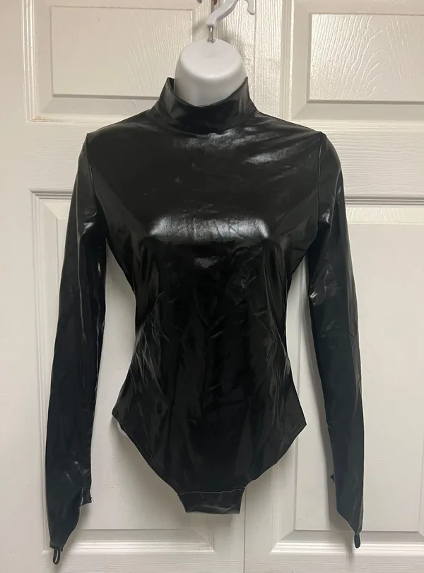UNBRANDED Black PVC Leather Wet Look Bodysuit - Image 4