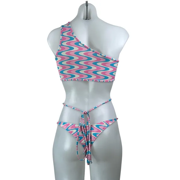 Frankies Bikinis Syd Swirl Geometric One Shoulder Two Piece Bikini Swimwear S - Image 3