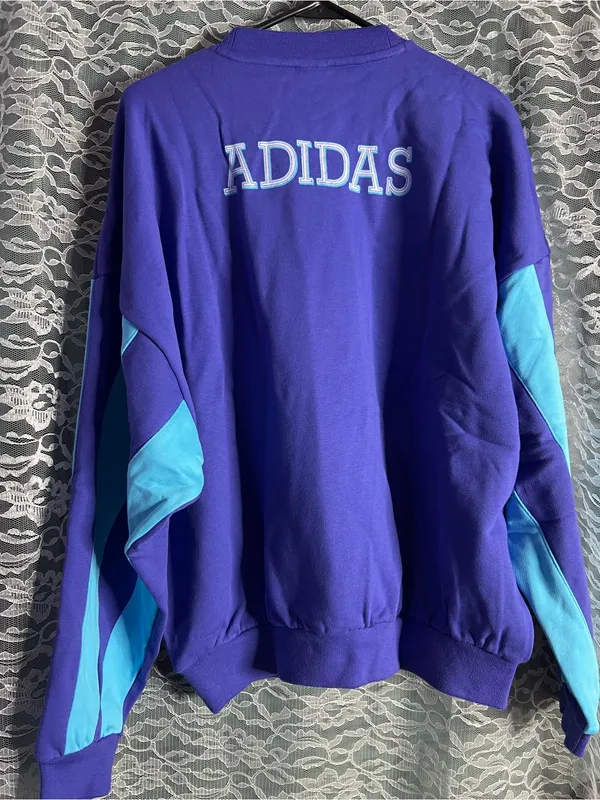 Adidas Soccer Teams Color Block Blue Crewneck Sweatshirt Oversized Womens Small - Image 9