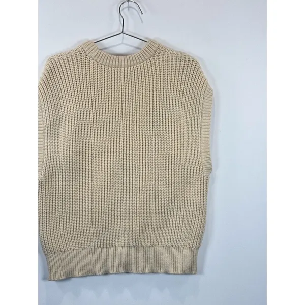 Madewell Womens Sweater Beige Mariella Pointelle Tee Relaxed Fit Sleeveless XL - Image 8