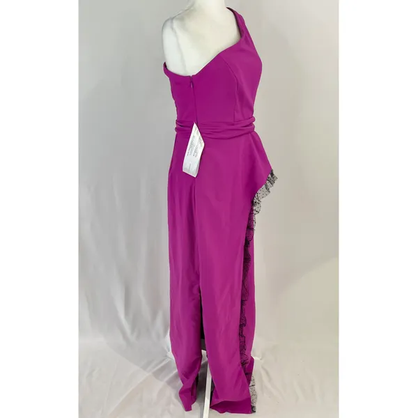 JS Collections New Hayley One Shoulder Column Evening Gown Cerise Black - Image 13