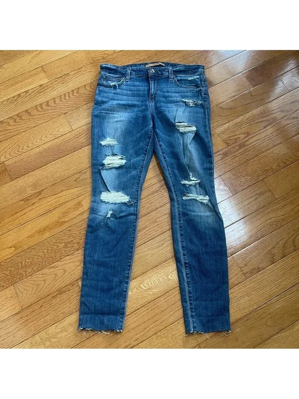 Joe’s Jeans Skinny Ankle Heavily Distressed Raw Hem W30 Ripped Cropped Denim - Image 2