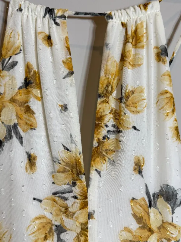 Hello Molly Just Us Floral Maxi Dress Womens Medium White Yellow Slits Open Back - Image 10