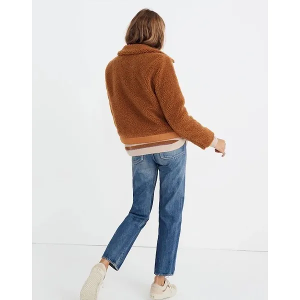 Madewell Sherpa Portland Jacket In Gold Peckan Snap Button‎ Brown XS - Image 4