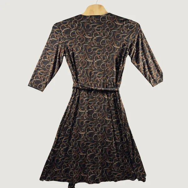 3189 | Chico's Abstract Swirl Faux Wrap Midi Dress Brown Retro Boho Women 2 L - Image 2