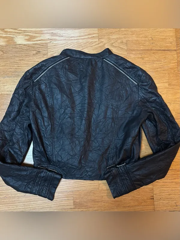 Georgie Black Faux Leather Zippers Grunge Emo Whimsigoth Motorcycle Jacket 6 - Image 4