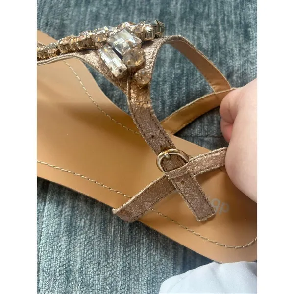DB Studio (David’s Bridal) Strap Flat Gold Gem Sandal Size 9 Tan - Image 4
