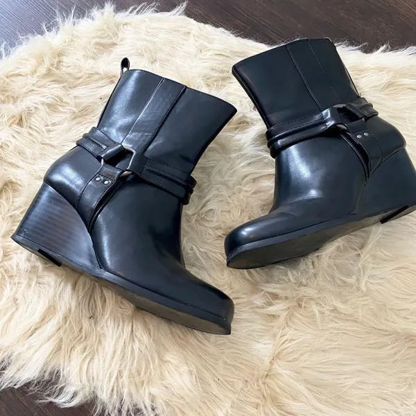 Torrid Black Harness Wedge Bootie / Mid Calf Biker Grunge Boots US 7.5 WW Wide - Image 3