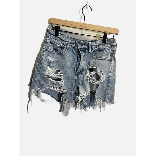 American Eagle 90s Boyfriend Shorts‎ Womens 6 Light Wash Distressed Denim - Image 2