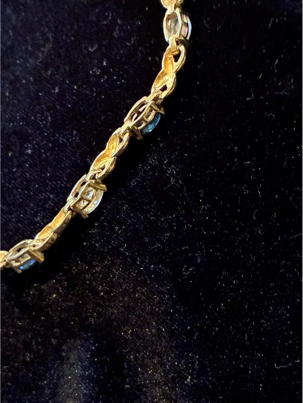 Vtg Gold-Tone Faux Sapphire & CZ Tennis Bracelet – Hugs & Kisses "X" Link 7.5” - Image 6