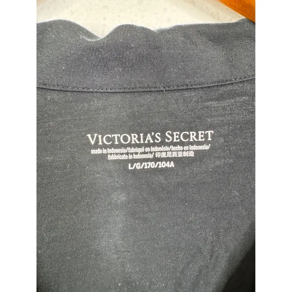 Victorias Secret Pajama Set L Black White Piping Modal Short Sleeve Button Down - Image 4
