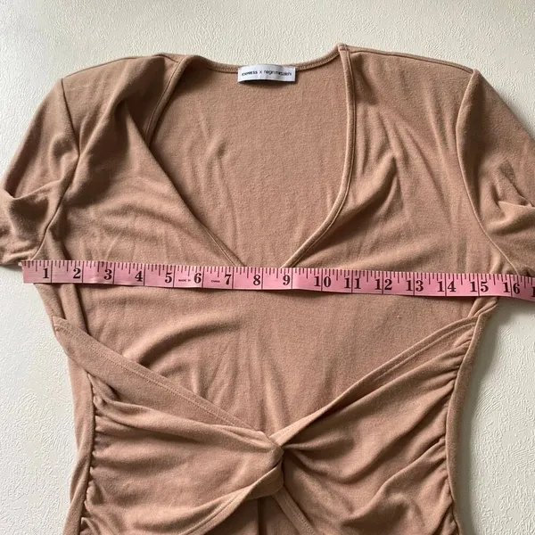 Express x Negin Mirsalehi Twist Front Bodysuit Nude Taupe Small - Image 5