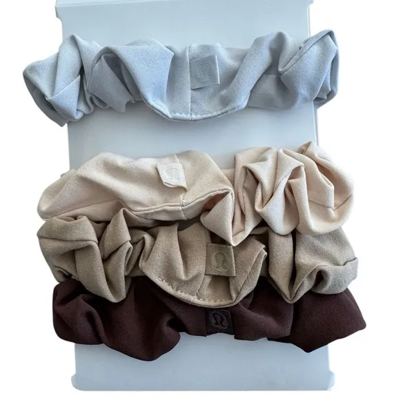 4 NWOT Lululemon Uplifting Scrunchies: Java / Gleam / Pale Linen / Vapor / - Image 2