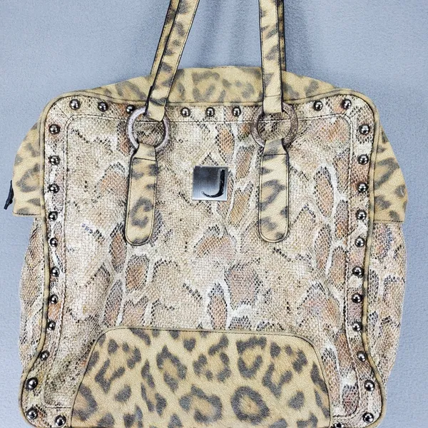 Joanel Faux Snakeskin Leopard Tote Handbag‎ Studs Shoulder Bag Y2K - Image 2