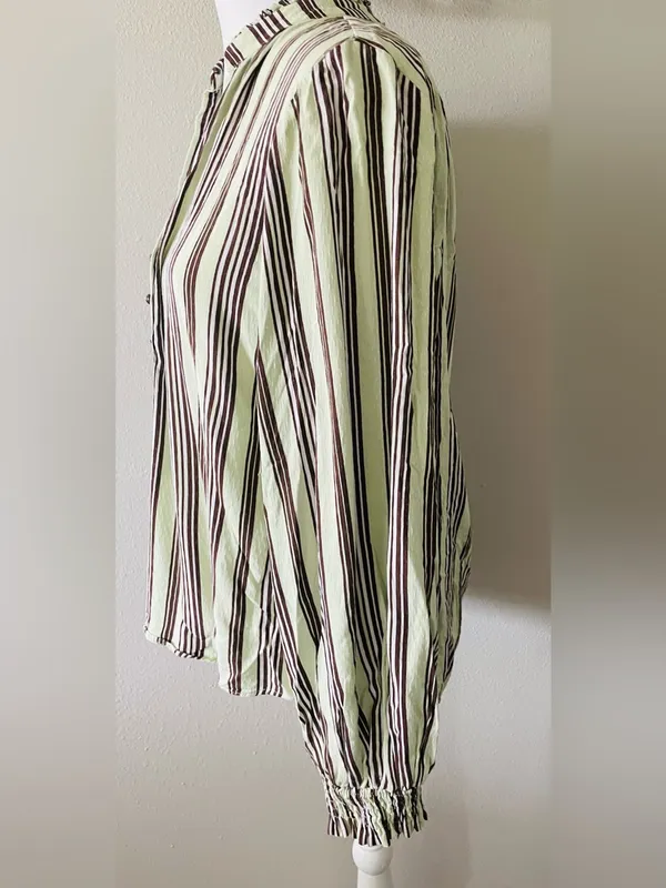 Maeve by Anthropologie Mint Green Striped Long Sleeve Boho Blouse - Image 2