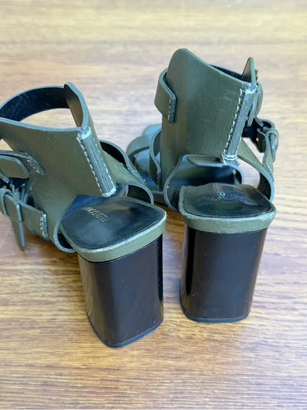 Rebecca Minkoff Leather Block Heel Sandals Women 6.5 Olive Green Buckle - Image 11