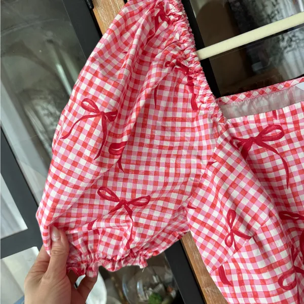 Miss Selfridge bows babydoll dress poplin tiered mini smock gingham coquette - Image 4