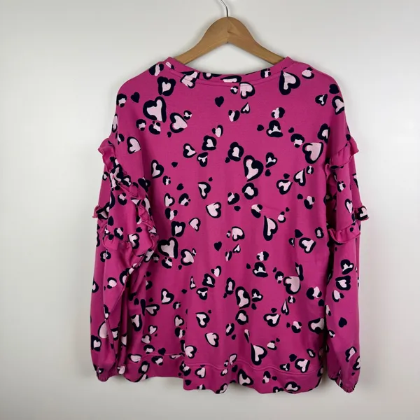 Crown & Ivy Pink Heart Leopard Print Ruffle Sweatshirt Large Cozy‎ Valentine's - Image 4