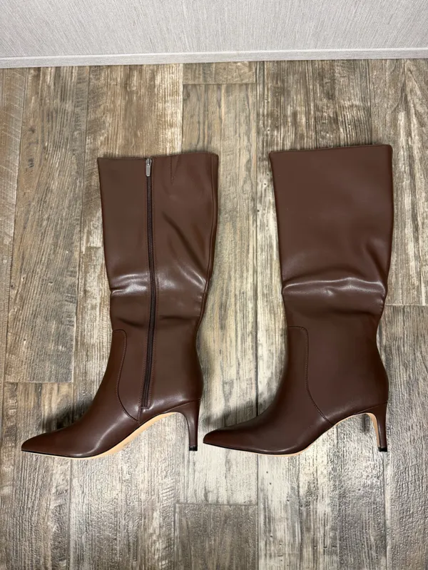 QIY Brown Knee-High Pointed Toe Stiletto Boots Size 9 - Image 9