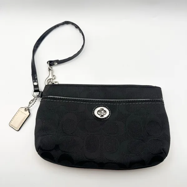 Coach Black Canvas Park Signature Medium Wristlet Zip Wallet Turnlock Pouch - Image 2