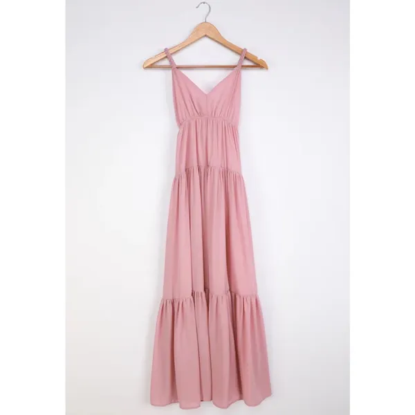 Lulu’s Sunshine Bound Mauve Blush Pink Tiered Tie Braid Maxi Dress Small Wedding - Image 14