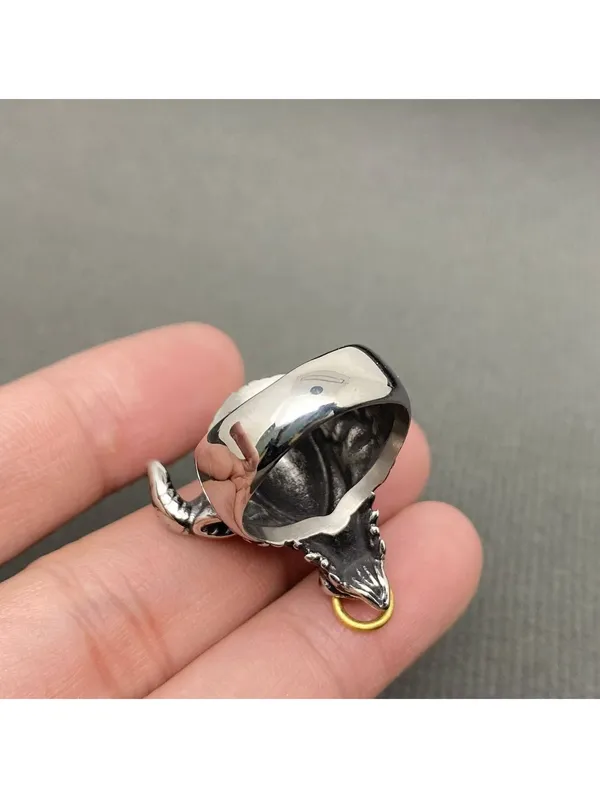 Zircon Inlaid Ox Head Men's Stainless Steel Ring Size 11 - Image 2