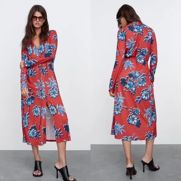 NWT Zara Printed Midi Dress‎ in Red size Small - Image 2