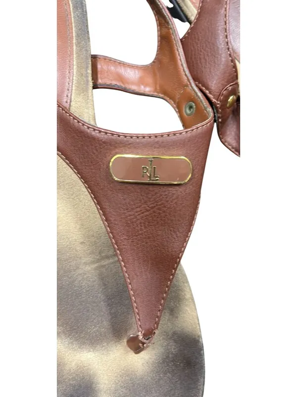 Ralph Lauren Lauren Kacy womens brown faux leather thong sandals sz 7.5B SK10663 - Image 4