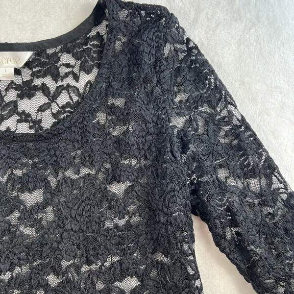 Y2K Style Sz L Top Peplum Sheer Black Lace Whimsygoth Whimsy Sexy Grunge 90s‎ - Image 3