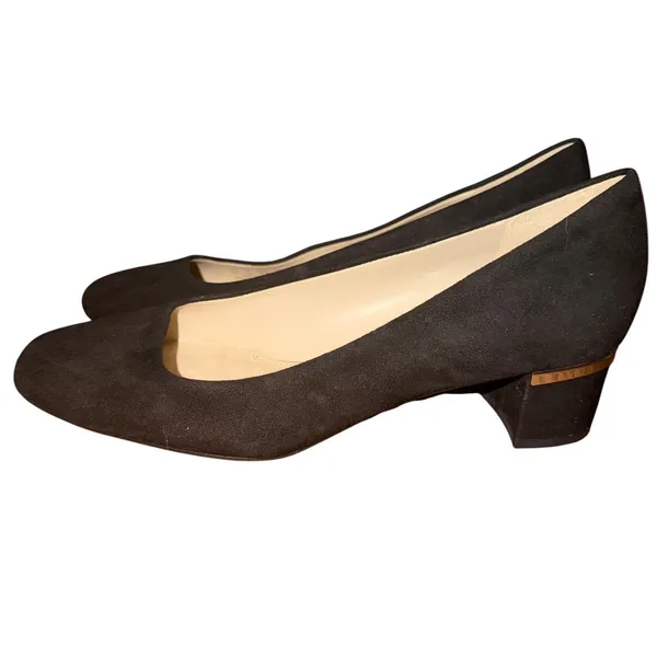 Naturalizer N5‎ Comfort Black Suede Square Toe Block Heel Pumps Gold Detail 6.5M - Image 2