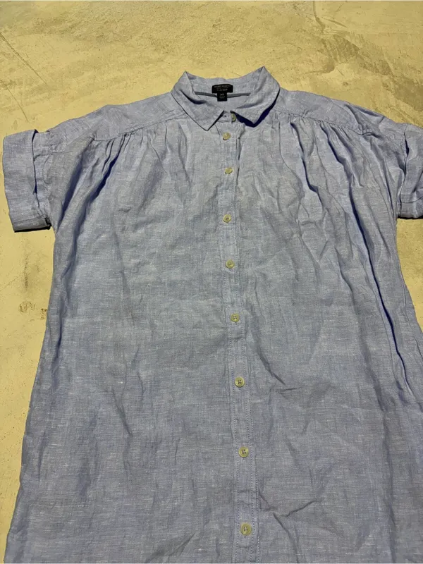 J. Crew Baird Mcnutt Irish Linen Blue Short-Sleeve Button-Front Shirt Dress XS - Image 2