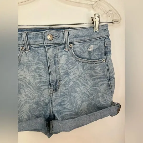 American Eagle Super Hi-Rise Shortie Palm Print Jean Shorts Size 6 - Image 6