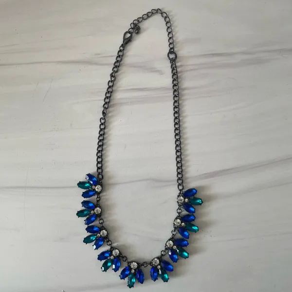 Green and Blue Floral Rhinestone Drop Necklace- Unbranded - Image 4