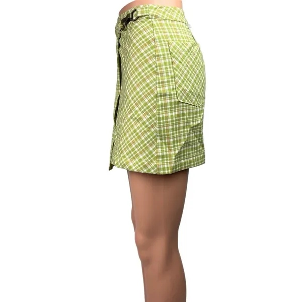 Urban Outfitters NWT Green Plaid Checkered Wrap Buckle Straight Mini Skirt Sz XS - Image 4