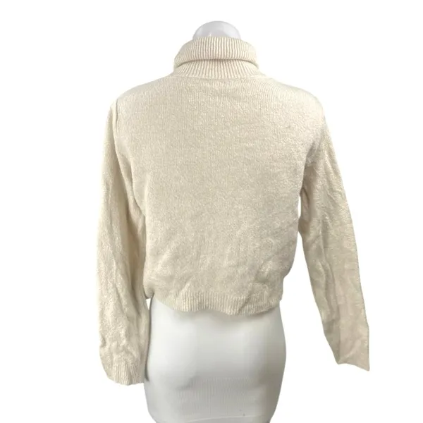 MNG Mango Women's Cream Turtleneck Long Sleeve Knit Crop Sweater Top Size M - Image 3